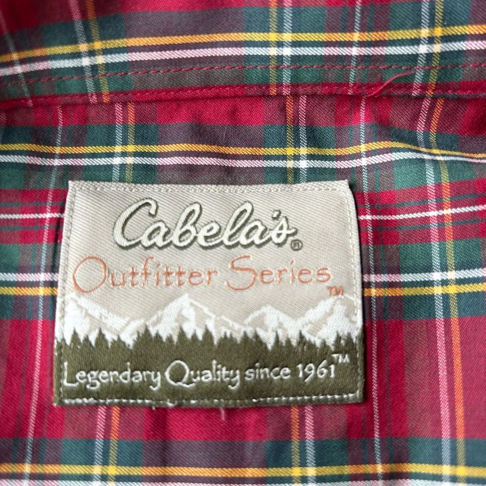 Men’s XL long sleeve button Cabela’s outfitters series red green plaid holiday. - Picture 9 of 12